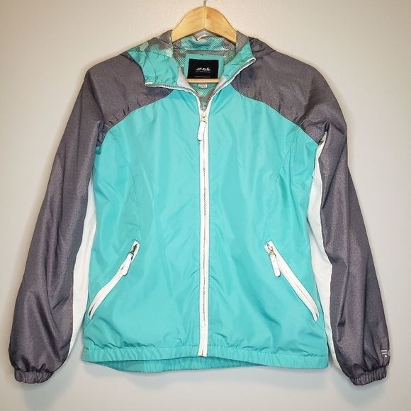 Fog by London Fog Shell Jacket Turquoise Blue Grey Gray White size 16 Junior - Picture 2 of 8